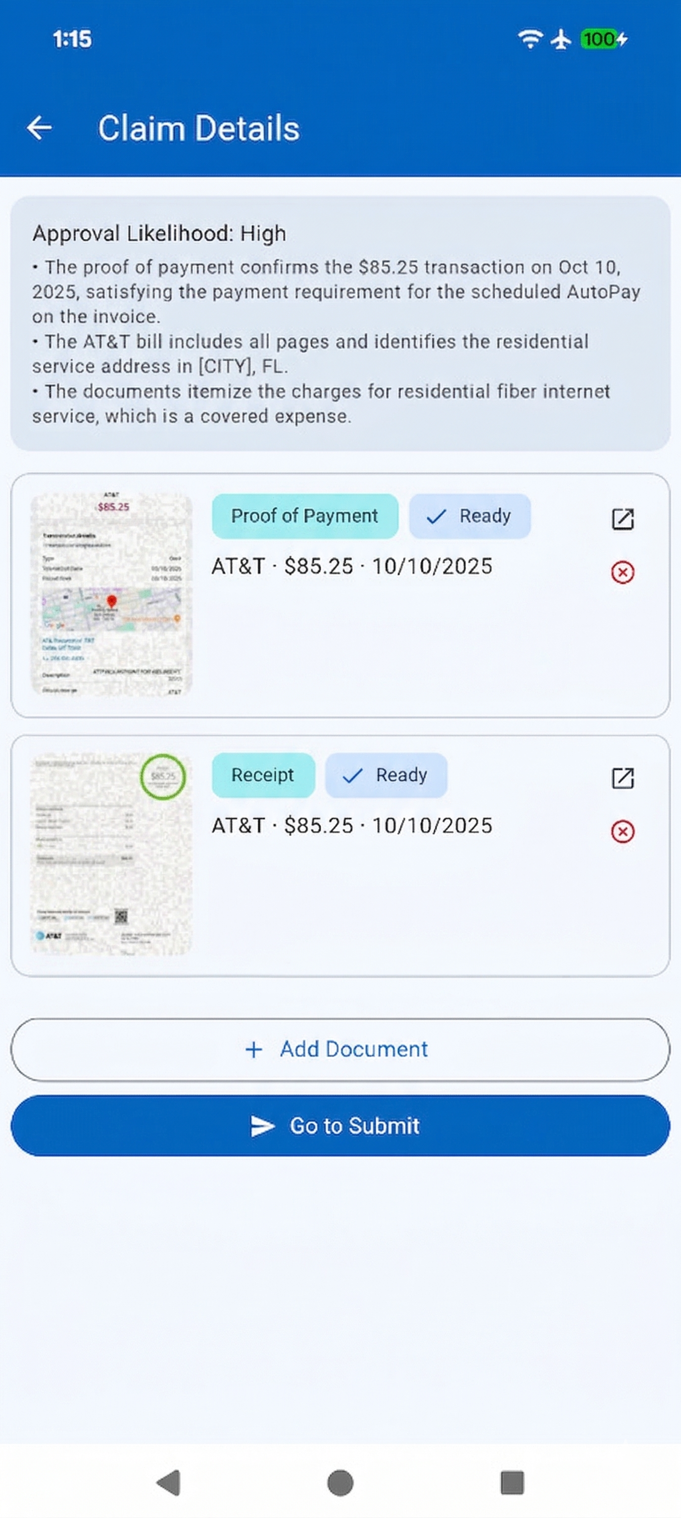 SunshineClaimBuddy claim detail screen