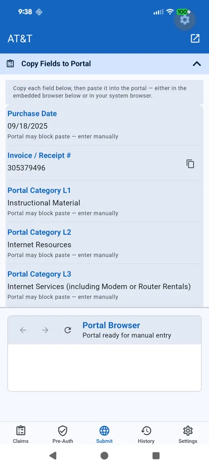 Submission tray with portal category fields pre-filled